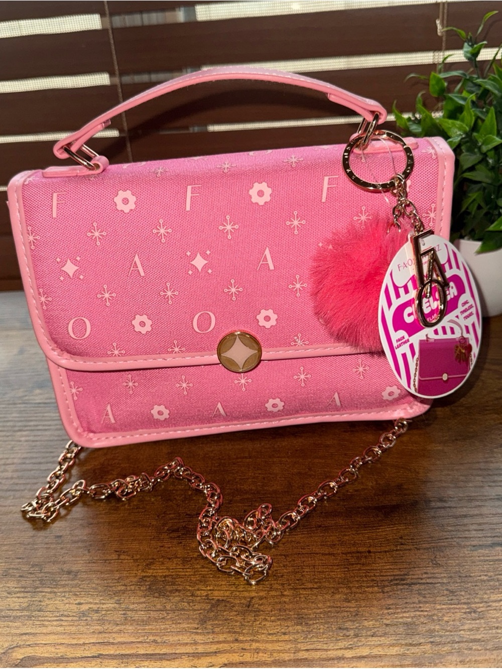 Pink Kids Crossbody Purse with Pom Keychain - Stylish Carryall